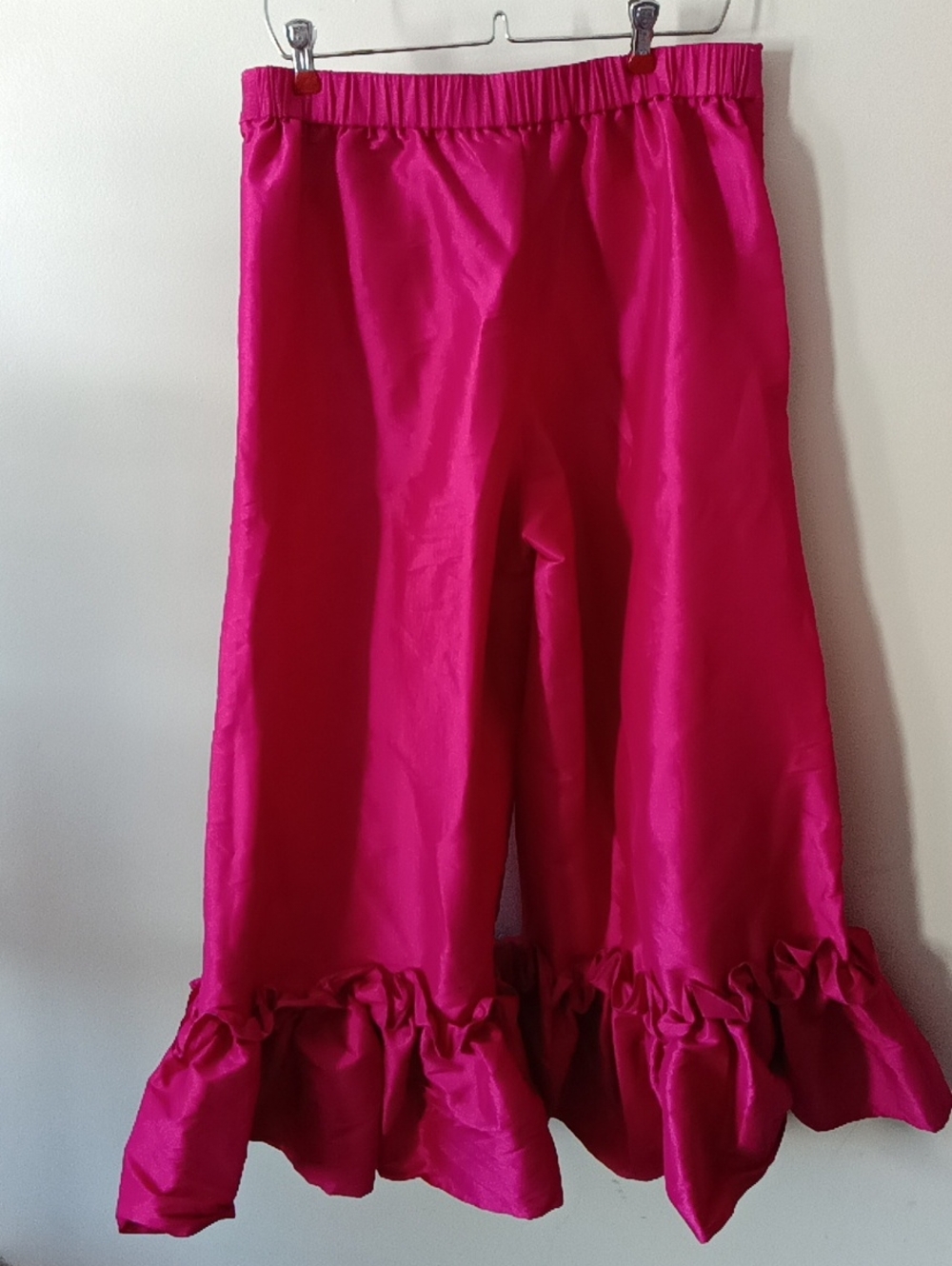 AOEMI High-Rise Ruffle Hem Wide-Leg Pants in Fuchsia  ELASTIC WAIST SIZE XL NEW - Picture 6 of 7
